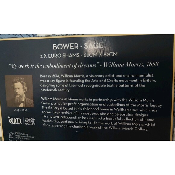 WILLIAM MORRIS BOWER SAGE 2 EURO PILLOW SHAMS SET with INSERTS NEW - Picture 6 of 7